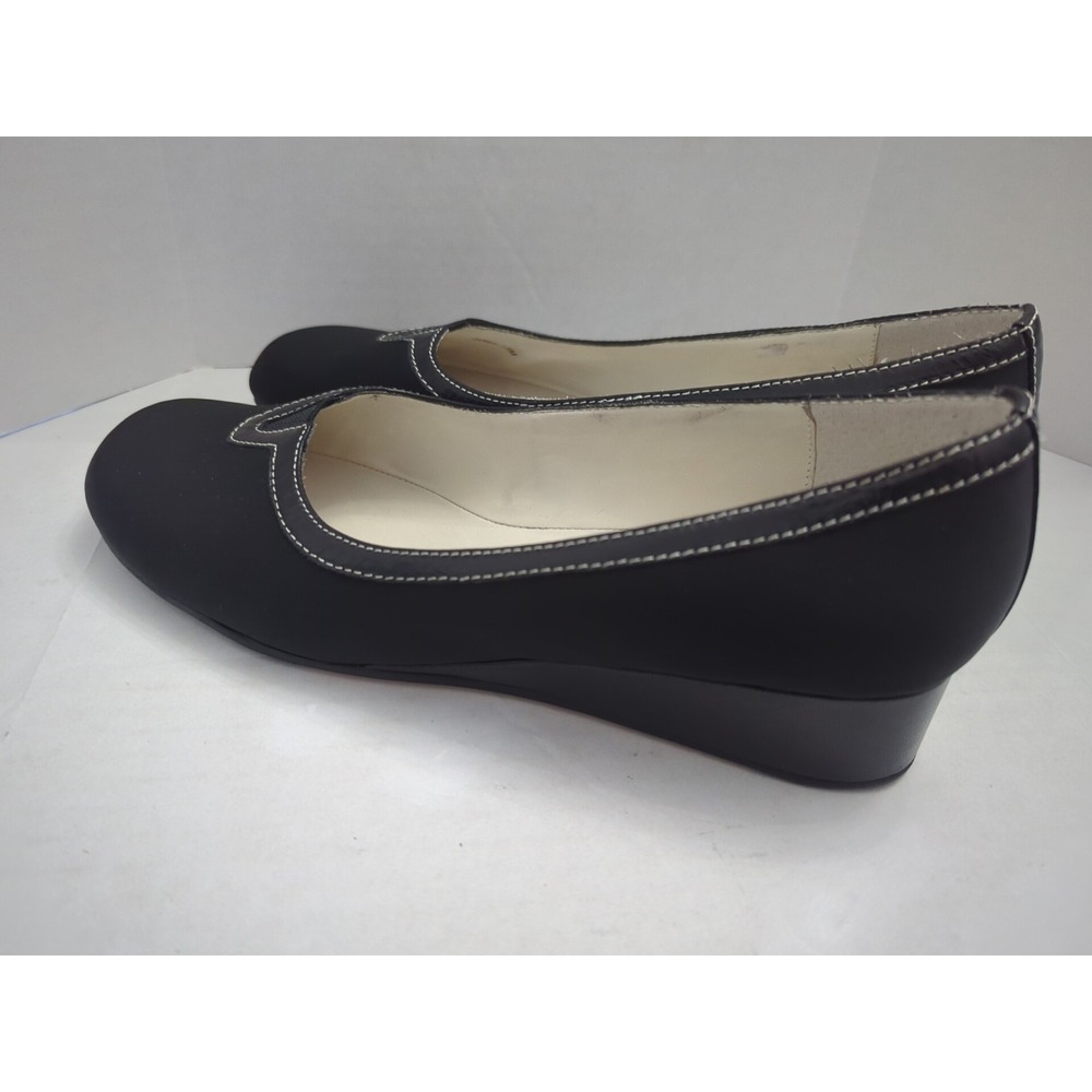 Lazio Collezione Dress Shoes Mini Wedge Janet Black Slip On Round Toe Size 7.5M - Picture 5 of 10